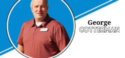 Staff member portrait in spotlight graphic