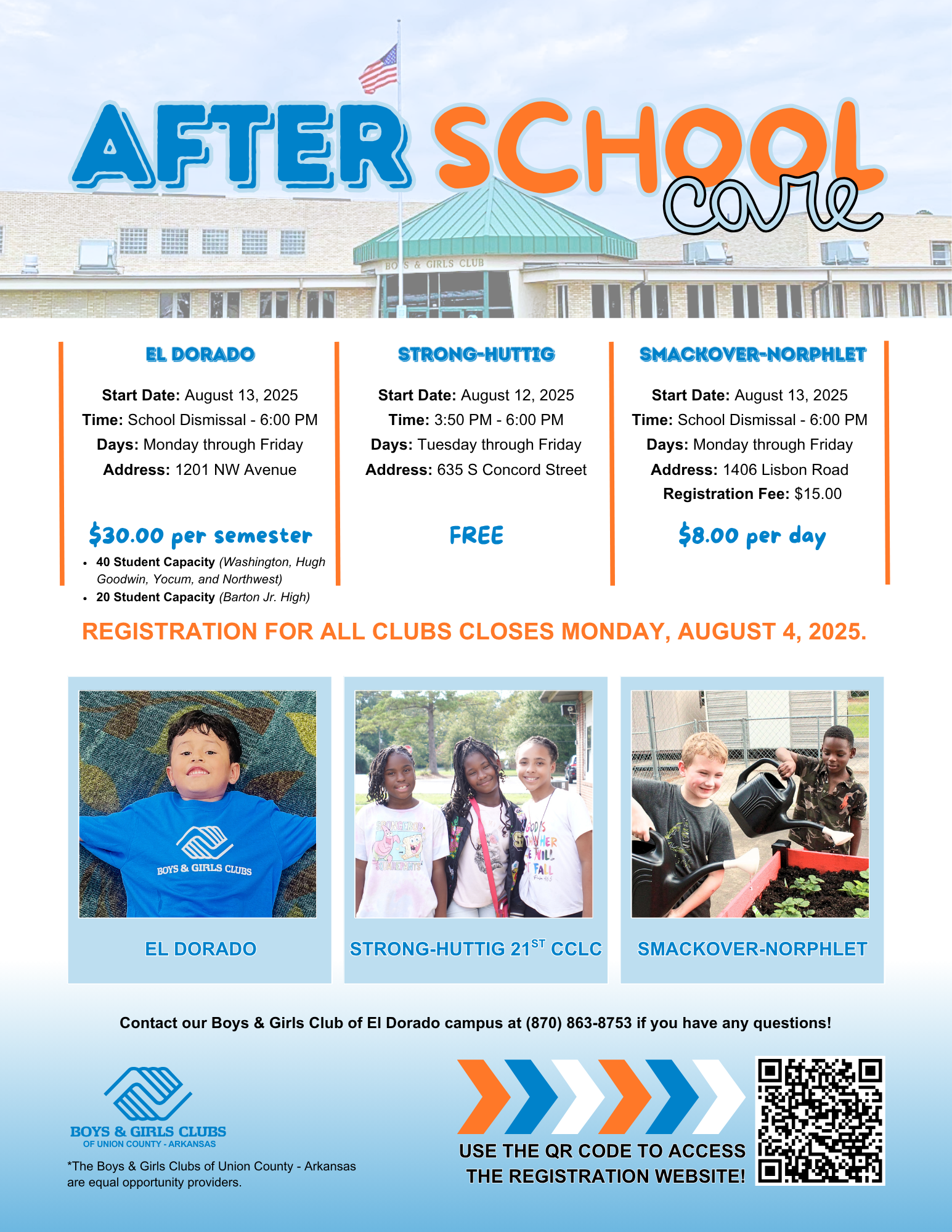 After school care flyer with program details